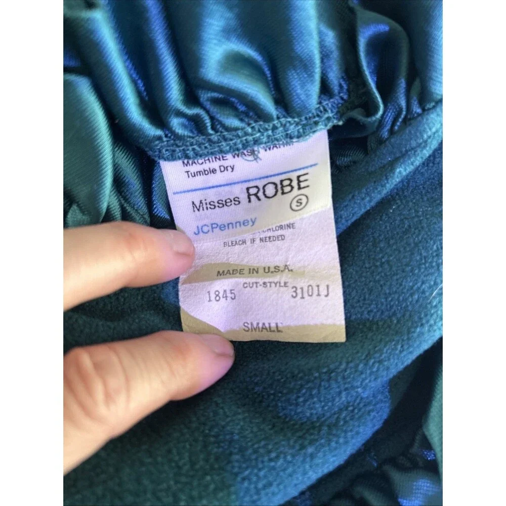 Vtg Teal JC Penny Housecoat-S Ruffle Collar Granny 80s Victorian Cottage